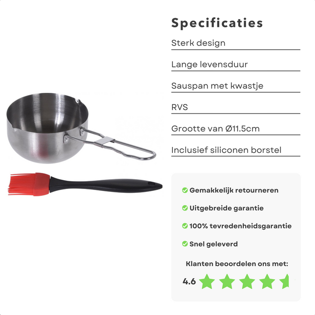 Cheqo® RVS BBQ Sauspan - Sauspan voor Barbecue - Steelpan met Kwast - ø11.5cm - Siliconen Kwast Sauspan