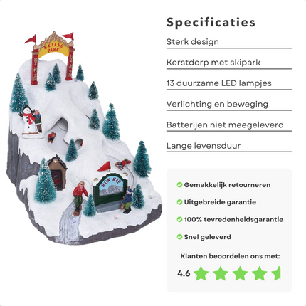 Cheqo® Kerstdorp met Skipark - Kersttafereel - Skipiste - Kerstdecoratie - Met LED Licht en Bewegende Mensen Kerstdorp