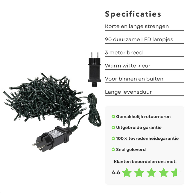Cheqo® IJspegel Verlichting voor Buiten en Binnen - Lichtgordijn - Gordijnverlichting - Kerstverlichting - Ijspegelverlichting - 90 LED's - 3 meter - warm wit Lichtnet