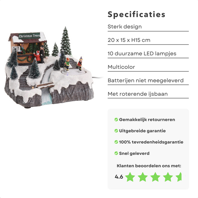 Cheqo® Kerstdorp met Kersthuisje - Kersttafereel - Kerstdecoratie - Met LED Licht en Bewegende IJsbaan Kerstdorp