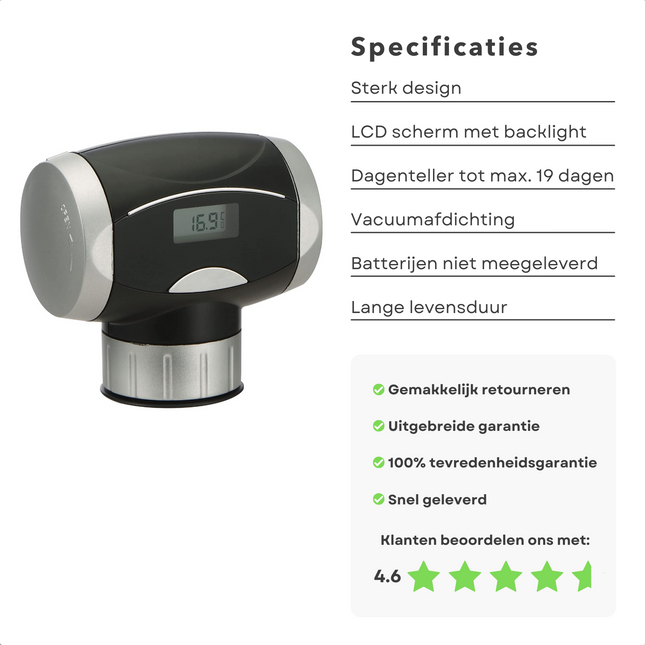 Cheqo® Elektrische Vacuüm Wijnstopper met Thermometer - Wijn Vacuüm Pomp - Wijnkurk - Wijn Thermometer - Wijn Pomp Wijnpomp
