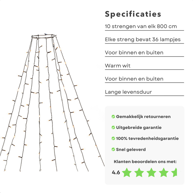 Cheqo® Vlaggenmast Verlichting - Lichtketting Vlaggenmast - Kerstverlichting - Kerstboom Verlichting - 360 LED's - 8 Meter Vlaggenmast Verlichting