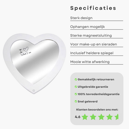 Cheqo® Sieradendoos - Juwelendoos - Sieradenhouder - Bijouterie - Hartvorm met Spiegel Sieradendoos