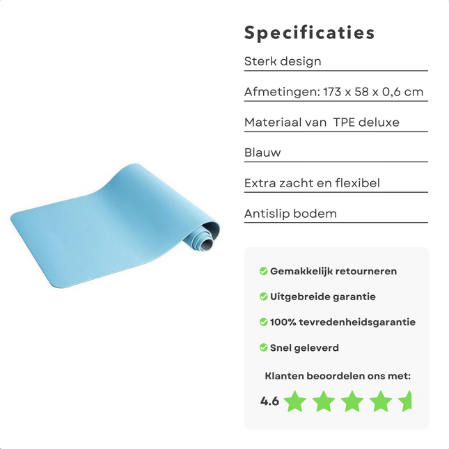 Cheqo® PRO FIT Antislip Yogamat - Sportmat - Fitnessmat - 173x58cm - Blauw Yogamatten