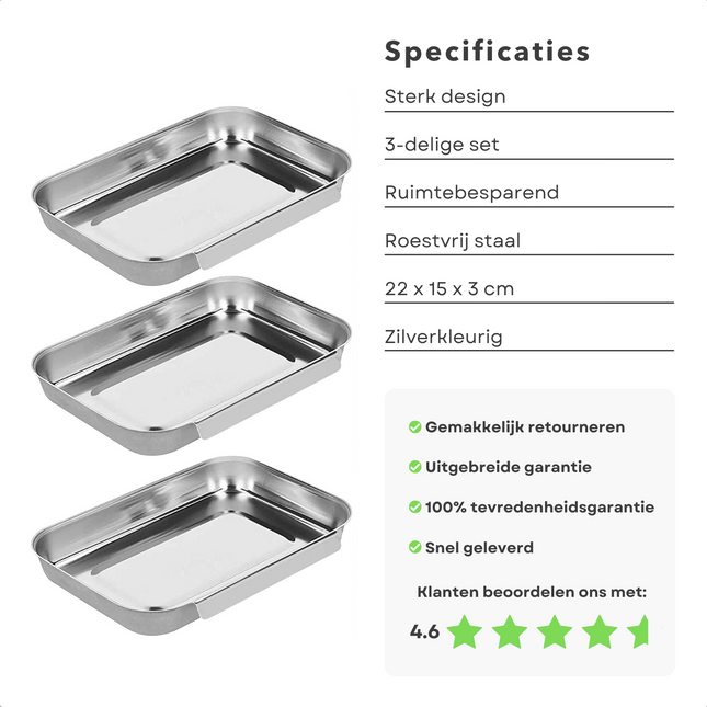 Cheqo® Paneer Set - Beslagkom - Voor Paneren van Vlees en Vis - Stapelbaar -  RVS - 3 Stuks Garneergerei