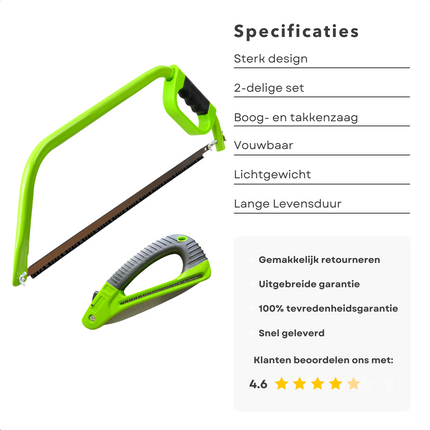 Cheqo® Snoeizaag Set - Takkenzaag - Takkenzaagset - Houtzaag - RVS Zaagblad - 2 Delig Takkenzagen