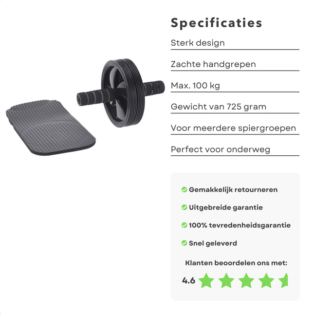 Cheqo® Ab Wheel - Trainingswiel - Buispierwiel - AB Roller - Buikspier Trainer - Met Yogamat - Fitnessmat - Buikspier Trainen Buikspierwielen