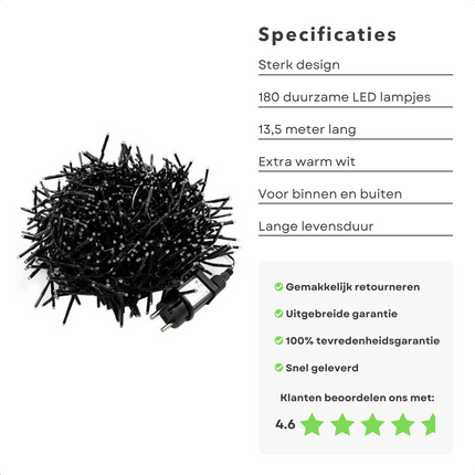 Cheqo® Kerstboomverlichting - Lichtsnoer - Kerstlampjes - Led Verlichting - Kerstverlichting - 180 LED - 13.5 meter - Binnen en Buiten - Extra Warm Wit Kerstboomverlichting