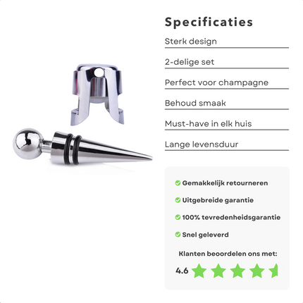 Cheqo® Luxe Wijnset - Champagne Set met Schenktuit - Wijnstopper - Wijnafsluiter Set Wijnafsluiter