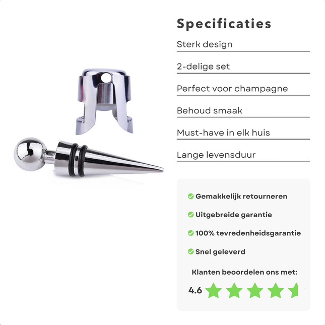 Cheqo® Luxe Wijnset - Champagne Set met Schenktuit - Wijnstopper - Wijnafsluiter Set Wijnafsluiter