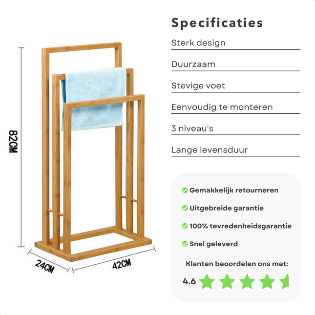 Cheqo® Handdoekhouder - Handdoekrek - Handdoek Houder - Handdoeken Rek - Extra Stevig - 40x25x28cm Handdoekhouder