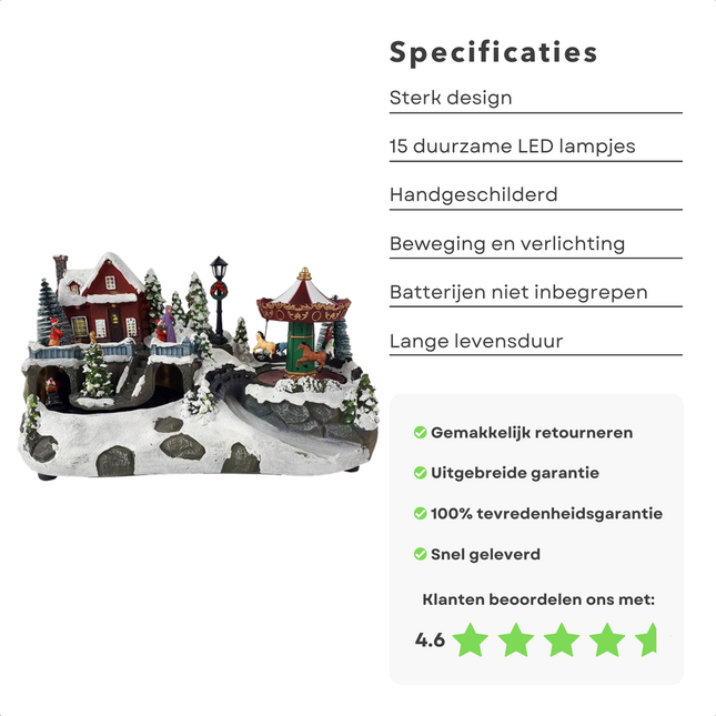 Cheqo® Kerstdorp met Draaimolen - Kersttafereel - Kermis - Kerstdecoratie - Met LED Licht en Bewegende Trein Kerstdorp