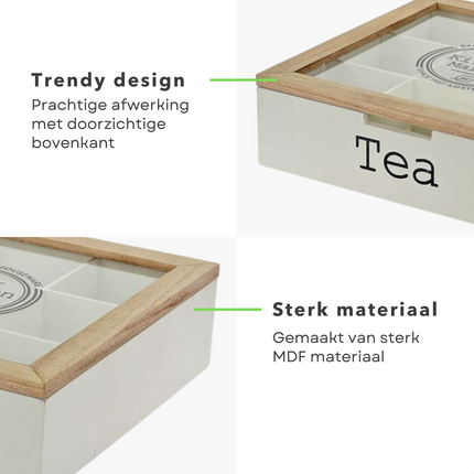 Cheqo® Theekist - Theedoos - 9 vakken - MDF Theekist