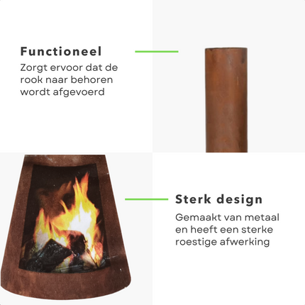 Cheqo® Terrashaard - Houtkachel - Tuinhaard - Terrasverwarming - Vuurkorf - Roestbruin - 100cm Hoog - 35cm Breed Tuinhaard