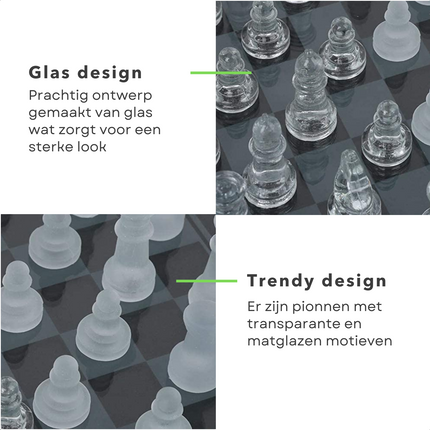 Cheqo® Luxe Glazen Schaakbord - Schaakspel - Schaakbord Glas - Schaakset - Inclusief 32 Schaakstukken - 25x25 cm Bordspellen