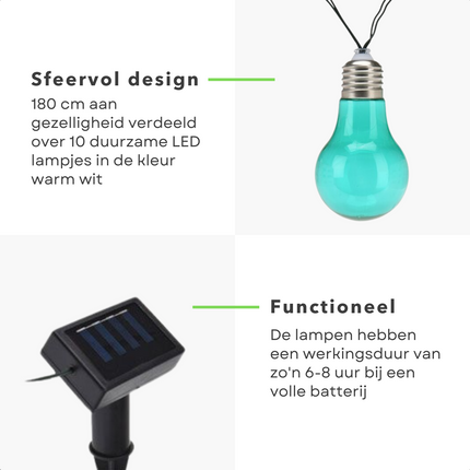 Cheqo® Solar Lichtsnoer - Fairy Lights - Lichtslinger voor Binnen en Buiten - Kerst Verlichting - Tuinverlichting - Feestverlichting Zonne Energie - Solar Buitenverlichting - Solar Tuinverlichting - Multicolor - 10 LED Bolletjes - 4 Meter Lichtsnoeren