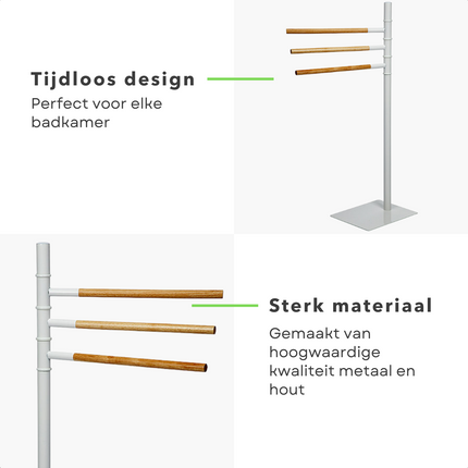 Cheqo® Handdoekhouder - Handdoekrek - Handdoeken Rek - Handdoekstang - 3 Stangen Handdoekhouder