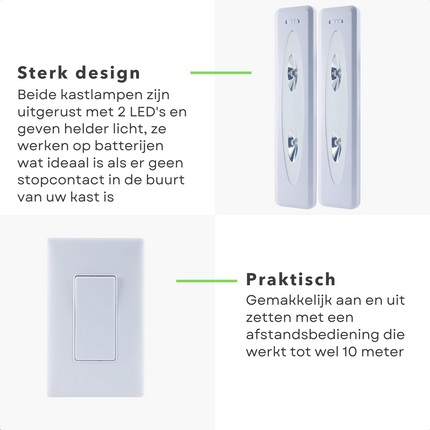 Cheqo® LED Kastlampen met Afstandsbediening - Kastlampjes - Draadloze Kastverlichting - Keukenverlichting - Draadloze Lamp - Zelfklevend - 2 LED - 2 Stuks Kastverlichting