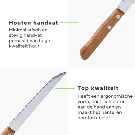 Cheqo® RVS Steakmessen Set - Messenset - Tafelmessen - Vleesmessen - Steakmessenset - Vaatwasserbestendig - 6 Stuks - 21 cm Steakmessen