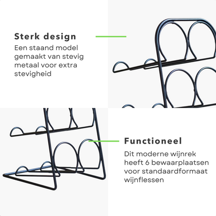 Cheqo® Wijnrek - Wijnfleshouder - Flessenrek - Flessenhouder voor 6 Flessen - Metaal - 38cm wijnrek