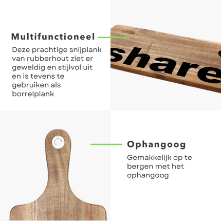 Cheqo® Share Snijplank - Tapasplank - Serveerplank - Snijplank - Kaasplank - Borrelplank - Tapas Serveren - Hout - 47x17x1.5cm Serveerplanken