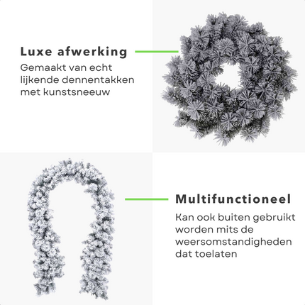 Cheqo® Kerstkrans met Sneeuw - Krans - Kerstdecoratie - Kerstmis - Groen en Wit - ø40 cm Kerstkrans