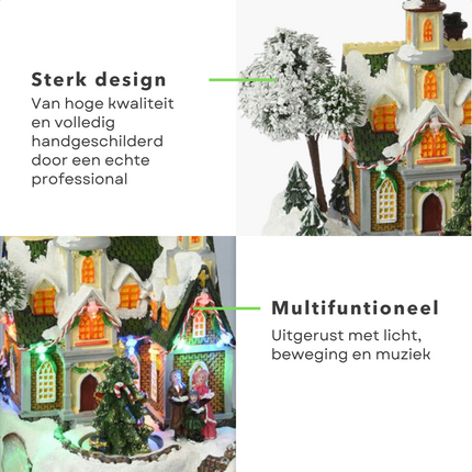 Cheqo® Kerstdorp met Rivier - Kersttafereel - Kerstdecoratie - Met LED Licht en Draaiende Kerstboom Kerstdorp