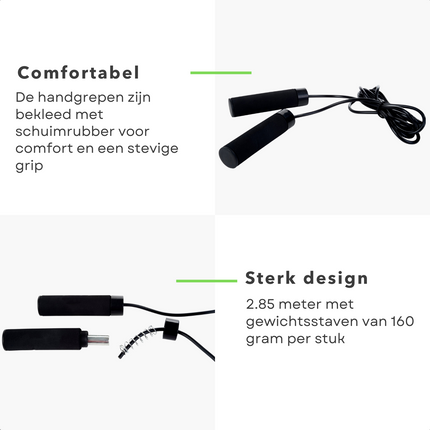 Cheqo® FIT Verzwaard Springtouw - Fitness Jumping Rope - Met Gewicht - Crossfit - 160 gram - 2.85 m Springtouwen
