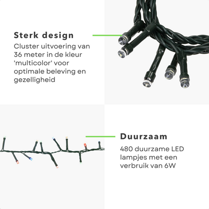 Cheqo® Kerstboomverlichting - Lichtsnoer - Kerstlampjes - Led Verlichting - Kerstverlichting voor Binnen en Buiten - 480 LED's - 36 Meter - Multicolor Kerstboomverlichting