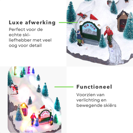 Cheqo® Kerstdorp met Skipark - Kersttafereel - Skipiste - Kerstdecoratie - Met LED Licht en Bewegende Mensen Kerstdorp