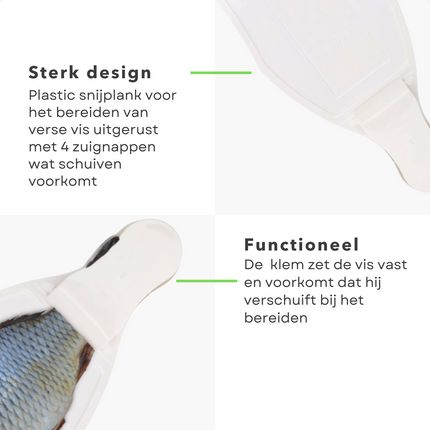 Cheqo® Snijplank voor Vis - Vissnijplank - Vis Snijplank - Vis Bereiden - Haring - Met Klem en Zuignappen - 20x42cm Snijplank