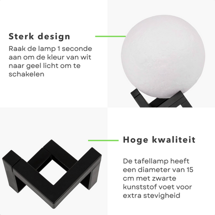 Cheqo® Maanlamp LED - 3D Tafellamp - Bedlamp - Maan Lamp - Moonlight - ø15cm - Multicolor - Werkt op Batterijen Tafellamp