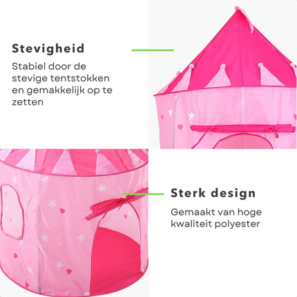 Cheqo® Speeltent - Kinderspeeltent - Prinsessen Kasteel - Prinsessentent - Polyester - Met Opbergzak - Roze - Ø105x125cm Speeltent