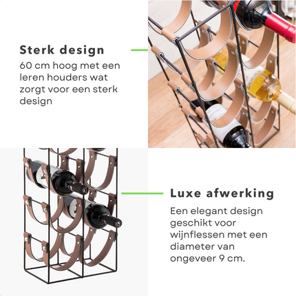 Cheqo® Wijnrek - Wijnfleshouder - Flessenrek - Flessenhouder voor 10 Flessen - Metaal - 60cm wijnrek
