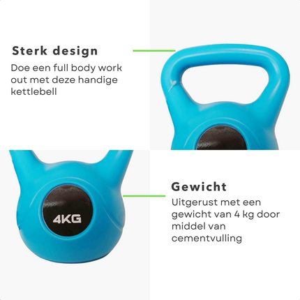 Cheqo® Kettlebell - Full Body Workout - Cementvulling - Blauw - 4 KG Kettlebells