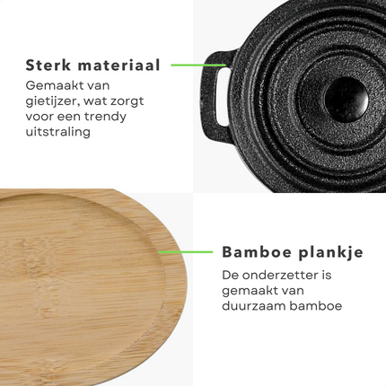 Cheqo® Tapas Cocottes - Braadpan - Ovenschotel - Gietijzer - Ø10cm Cocottes