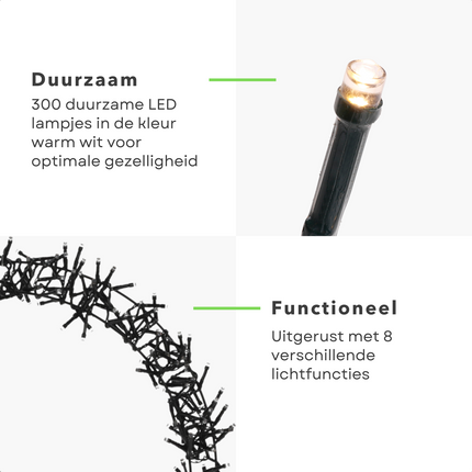 Cheqo® Lichtgevende Kerstkrans - Kerstring - Kerstverlichting - Kerstdecoratie - 300 LED - Ø38cm - 8 Lichtfuncties - Voor Binnen en Buiten Kerstkrans