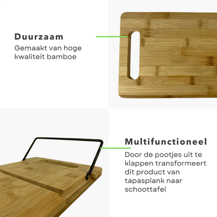 Cheqo® XL Borrelplank - Serveerplank - Tapasplank - Ontbijttafel - Ontbijt op Bed - Multifunctioneel - Uitklapbaar Borrelplank