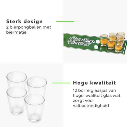 Cheqo® Beer Pong Spel - Drankspel - Bierpong Speelmat - Biermat - Inclusief 12 Shotglazen - Shotglaasjes - Drankspelletje Actiespellen