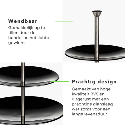 Cheqo® Glanzende Etagère - Serveerplank - Serveertoren - RVS - 3 laags Etagere