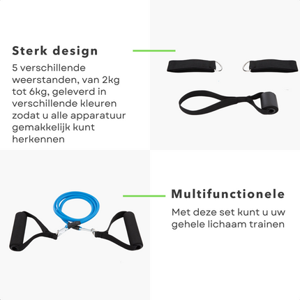 Cheqo® Suspension Trainer - TRX Fitness Band - Expander Set - TRX Trainer - Slingtrainer - Met Opbergtas en 5 Elastieken - 11-delig Suspension trainers