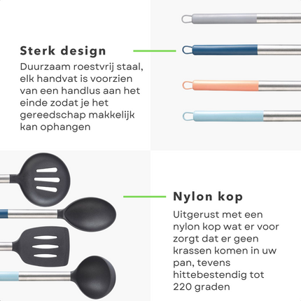 Cheqo® Luxe Keukengerei Set - Spatelset - Keuken Spatel - Kookgerei Set - Hittebestendig - Spatels - Met Bakspaan - Pollepel - Schuimspaan - Opscheplepel - 4 Stuks Keukengerei Set