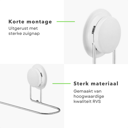 Cheqo® Handdoekhouder - Handdoekrek - Handdoek Houder met Zuignap - Tot 5kg Handdoekhouder