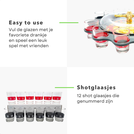 Cheqo® Roulette Drankspel - Roulette Tafel - Drankspelletje - Cadeau - Met 12 Shotglaajes Actiespellen