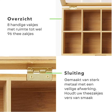 Cheqo® Theekist - Theedoos - 8 vakken - Bamboe Theekist