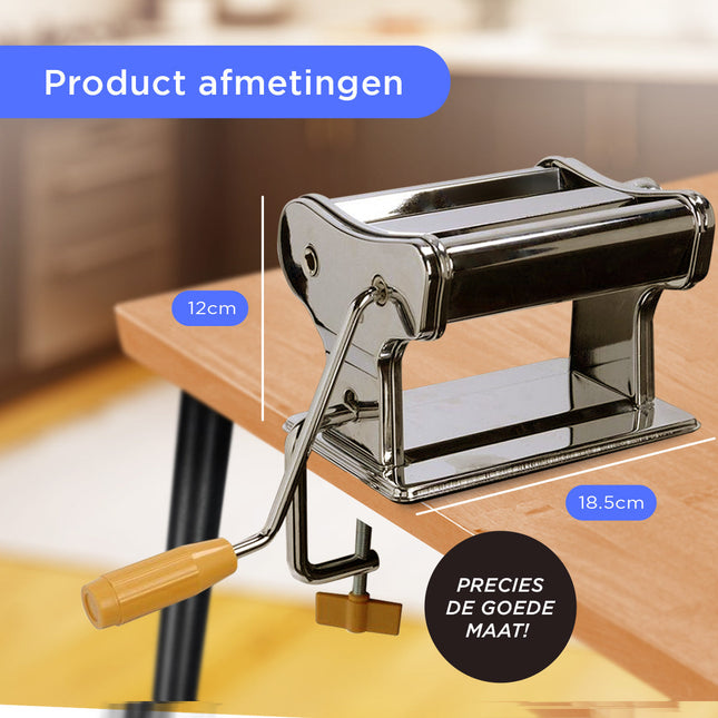 Cheqo® RVS Pastamachine - Pastamaker - Pastasnijder met Tafelgreep - 7 soorten pasta Pasta Makers