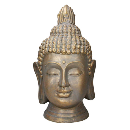 Cheqo® Luxe Boeddha Beeld - Buddha Beeld voor Binnen en Buiten - Boeddha Hoofd - Tuinbeeld - Brons - 74.5cm Buddha hoofd