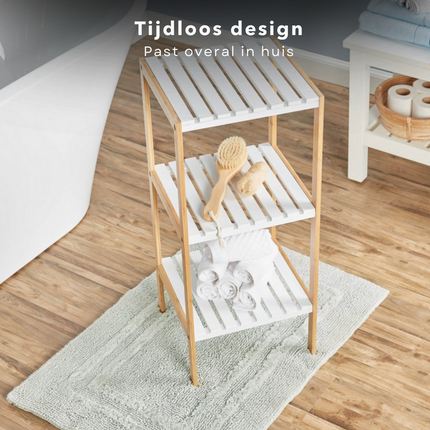 Cheqo® Badkamer Rek - Hoog Badkamerrek - 3 laags - Opbergrek - Bamboe en MDF - Badkamerkast - Badkamermeubel - Handdoeken Badkamerkast