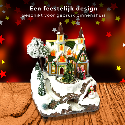 Cheqo® Kerstdorp met Rivier - Kersttafereel - Kerstdecoratie - Met LED Licht en Draaiende Kerstboom Kerstdorp