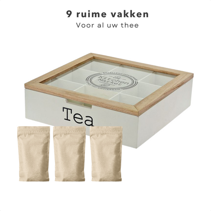 Cheqo® Theekist - Theedoos - 9 vakken - MDF Theekist